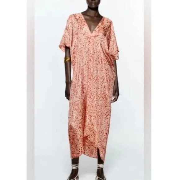 Zara Paisley Print V-neck Dolman Tunic Kaftan Dress Summer Beach 37252 - Picture 2 of 14